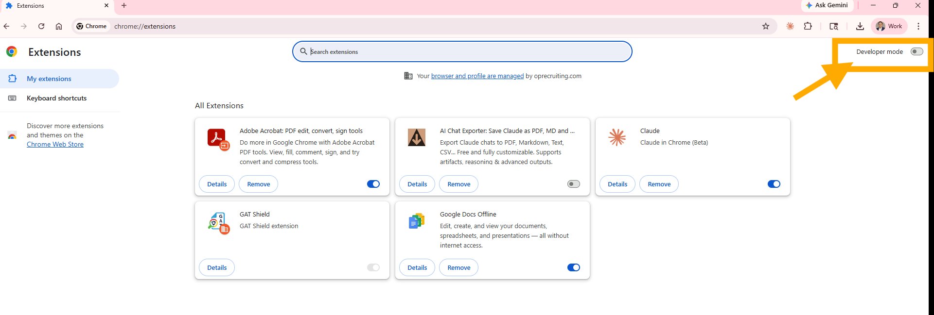 Chrome Developer mode toggle